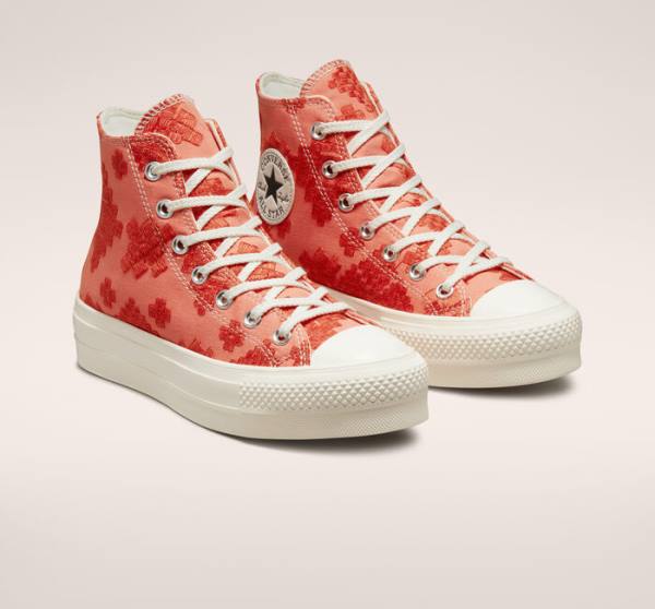 Tenis Altos Converse Chuck Taylor All Star Lift Plataforma Tonal Embroidery Bota Naranjas | CV-572BHL