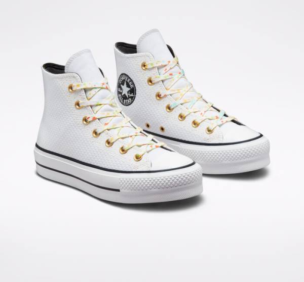 Tenis Altos Converse Chuck Taylor All Star Lift Plataforma Splatter Bota Blancos Blancos | CV-648YWZ