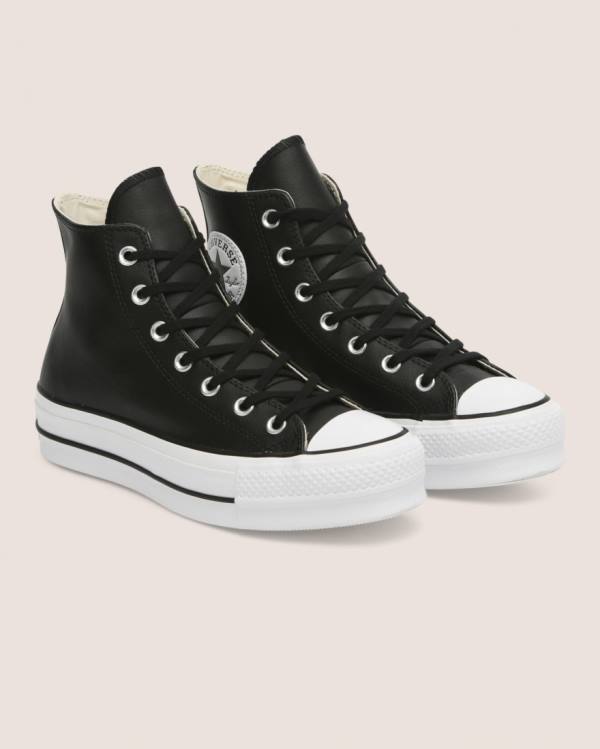 Tenis Altos Converse Chuck Taylor All Star Lift Clean Cuero Bota Negros | CV-673GBI