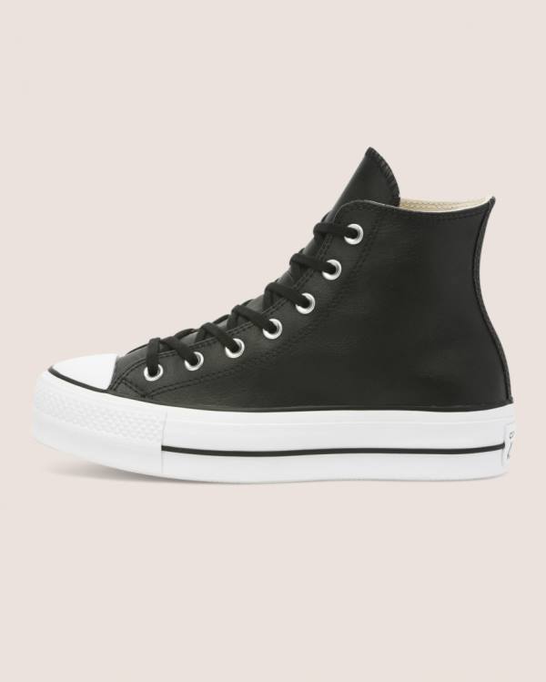 Tenis Altos Converse Chuck Taylor All Star Lift Clean Cuero Bota Negros | CV-673GBI