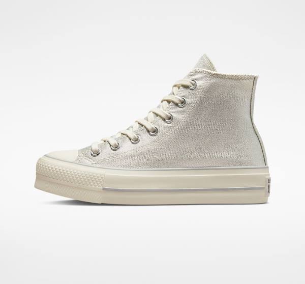 Tenis Altos Converse Chuck Taylor All Star Lift Plataforma Metallic Twill Bota Plateados Plateados | CV-752AHK