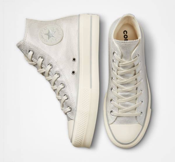 Tenis Altos Converse Chuck Taylor All Star Lift Plataforma Metallic Twill Bota Plateados Plateados | CV-752AHK