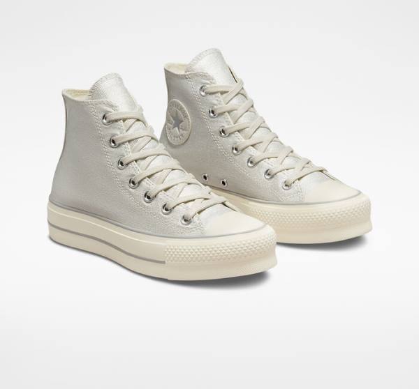 Tenis Altos Converse Chuck Taylor All Star Lift Plataforma Metallic Twill Bota Plateados Plateados | CV-752AHK