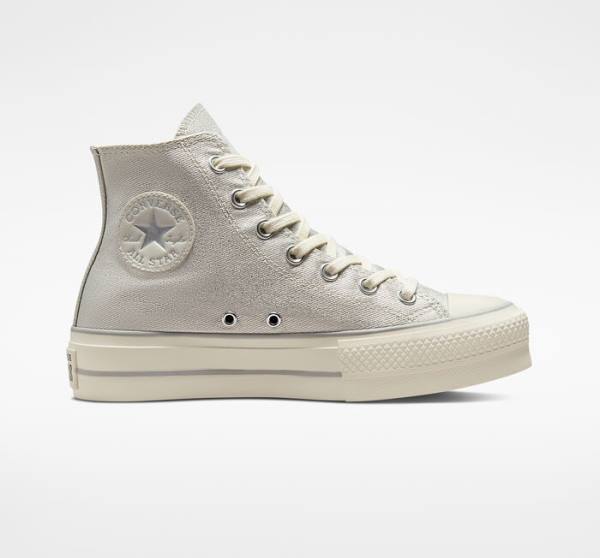 Tenis Altos Converse Chuck Taylor All Star Lift Plataforma Metallic Twill Bota Plateados Plateados | CV-752AHK