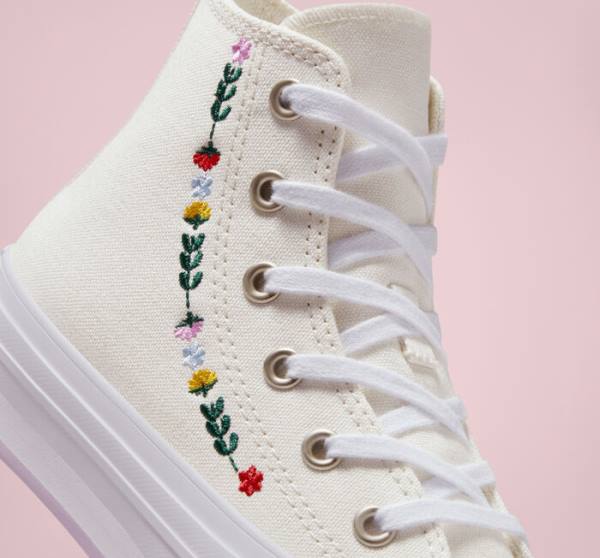 Tenis Altos Converse Chuck Taylor All Star Lift Plataforma Floral Embroidery Bota Blancos Blancos | CV-804UFH