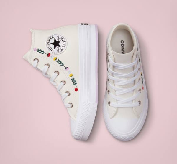 Tenis Altos Converse Chuck Taylor All Star Lift Plataforma Floral Embroidery Bota Blancos Blancos | CV-804UFH