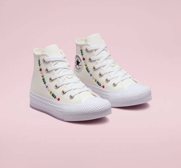 Tenis Altos Converse Chuck Taylor All Star Lift Plataforma Floral Embroidery Bota Blancos Blancos | CV-804UFH