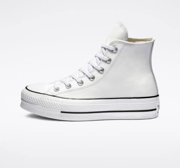 Tenis Altos Converse Chuck Taylor All Star Lift Plataforma Cuero Bota Blancos Negros Blancos | CV-835DZS