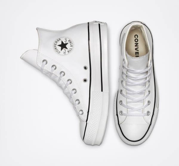 Tenis Altos Converse Chuck Taylor All Star Lift Plataforma Cuero Bota Blancos Negros Blancos | CV-835DZS