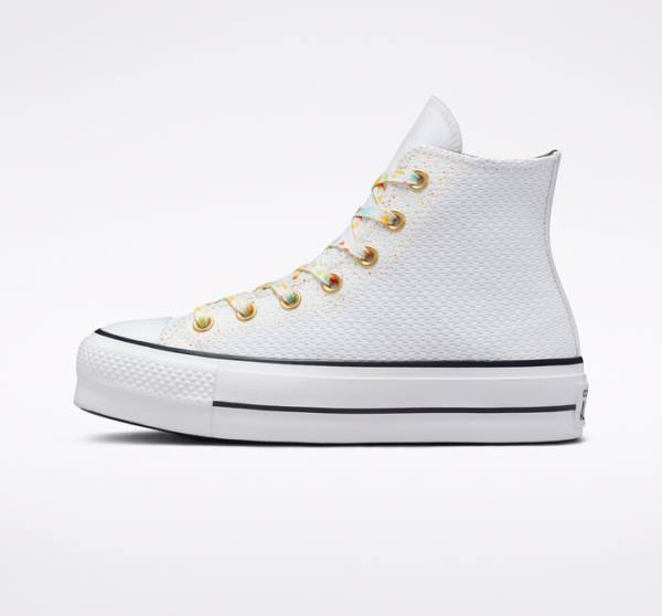 Tenis Altos Converse Chuck Taylor All Star Lift Plataforma Splatter Bota Blancos Blancos | CV-918DEG