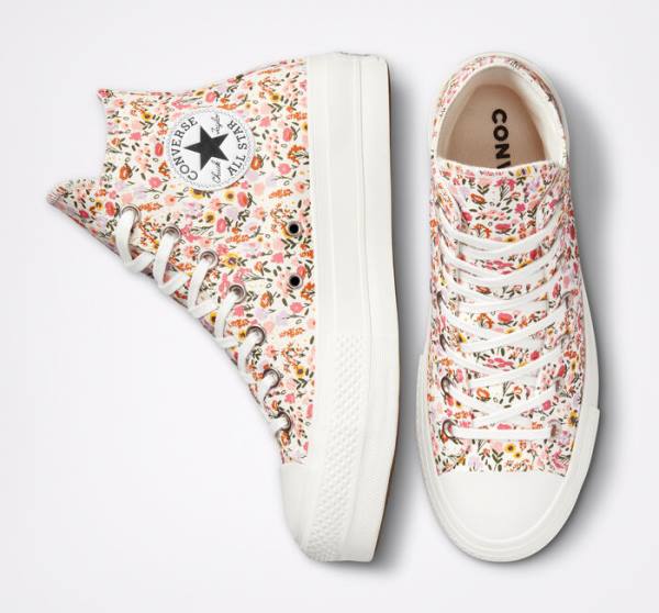 Tenis Altos Converse Chuck Taylor All Star Lift Plataforma Florals Bota Beige | CV-964NWJ