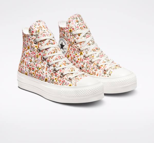 Tenis Altos Converse Chuck Taylor All Star Lift Plataforma Florals Bota Beige | CV-964NWJ