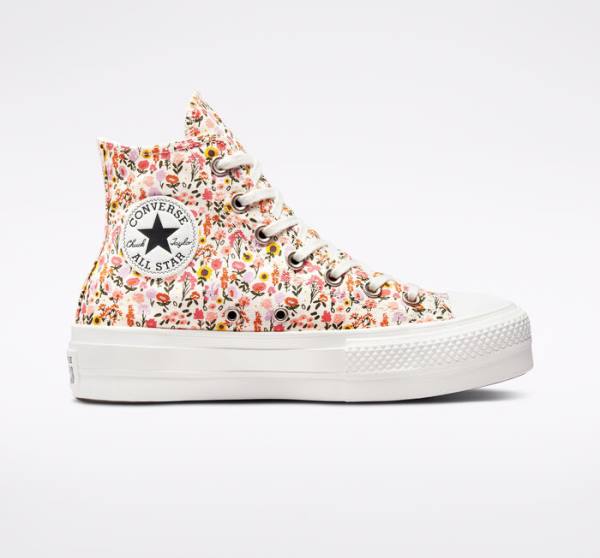 Tenis Altos Converse Chuck Taylor All Star Lift Plataforma Florals Bota Beige | CV-964NWJ