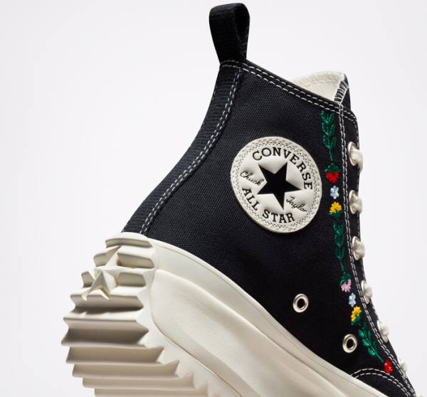 Tenis Altos Converse Run Star Hike Plataforma Floral Embroidery Bota Negros | CV-029JHP