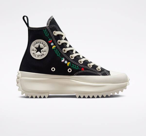 Tenis Altos Converse Run Star Hike Plataforma Floral Embroidery Bota Negros | CV-791DZN