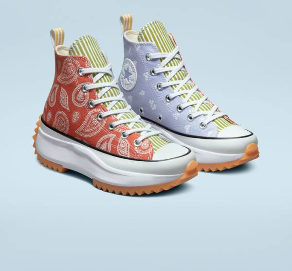 Tenis Altos Converse Run Star Hike Plataforma Floral Stripes Bota Azules Naranjas | CV-961SNX