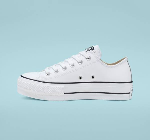 Tenis Bajos Converse Chuck Taylor All Star Lift Plataforma Cuero Blancos Negros Blancos | CV-043GYS