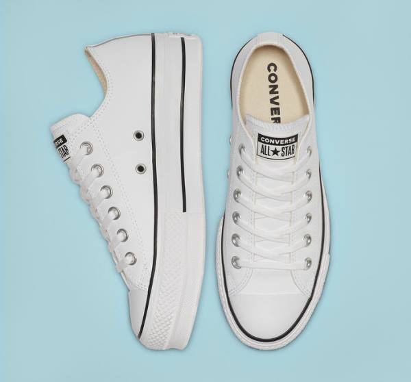 Tenis Bajos Converse Chuck Taylor All Star Lift Plataforma Cuero Blancos Negros Blancos | CV-043GYS