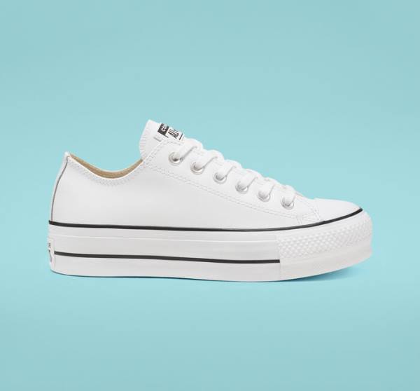 Tenis Bajos Converse Chuck Taylor All Star Lift Plataforma Cuero Blancos Negros Blancos | CV-043GYS