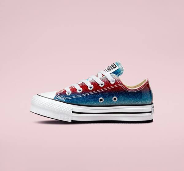 Tenis Bajos Converse Chuck Taylor All Star Lift Plataforma Glitter Drip Azules Blancos Rojos | CV-360REU