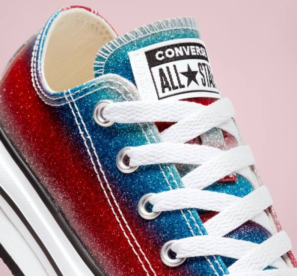 Tenis Bajos Converse Chuck Taylor All Star Lift Plataforma Glitter Drip Azules Blancos Rojos | CV-360REU