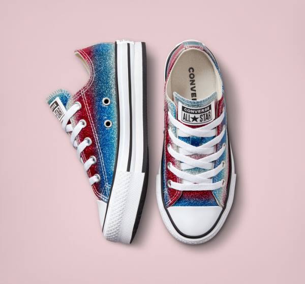 Tenis Bajos Converse Chuck Taylor All Star Lift Plataforma Glitter Drip Azules Blancos Rojos | CV-360REU