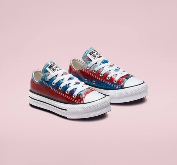 Tenis Bajos Converse Chuck Taylor All Star Lift Plataforma Glitter Drip Azules Blancos Rojos | CV-360REU