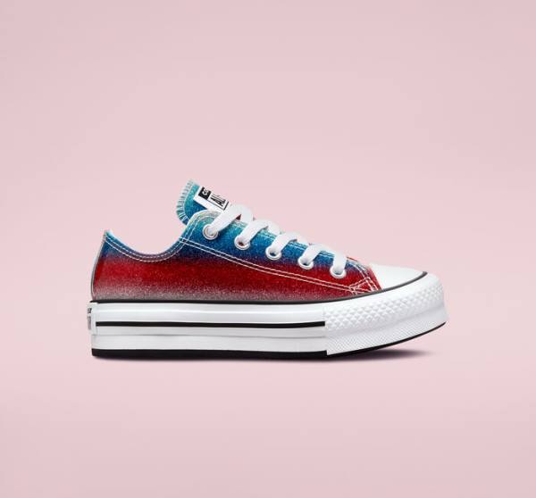 Tenis Bajos Converse Chuck Taylor All Star Lift Plataforma Glitter Drip Azules Blancos Rojos | CV-360REU