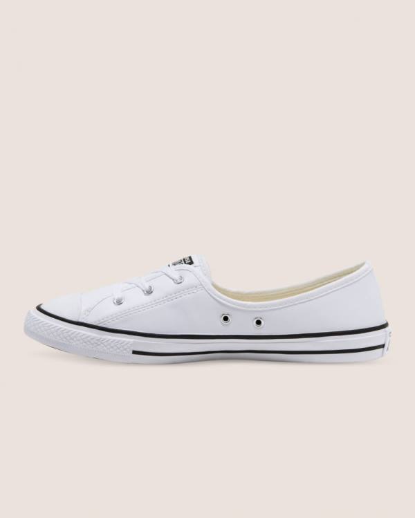 Tenis Bajos Converse Chuck Taylor All Star Ballet Encaje Faux Cuero Slip Blancos | CV-431UNT