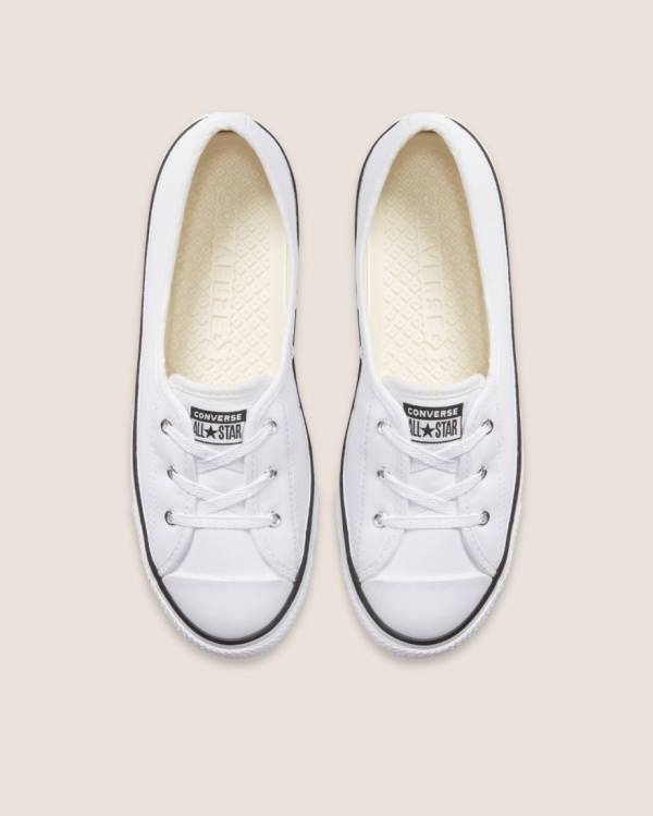 Tenis Bajos Converse Chuck Taylor All Star Ballet Encaje Faux Cuero Slip Blancos | CV-431UNT