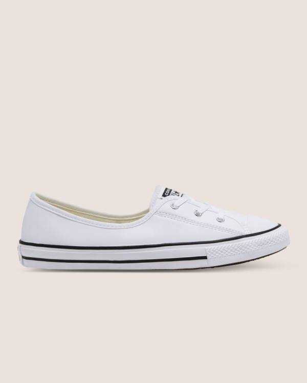 Tenis Bajos Converse Chuck Taylor All Star Ballet Encaje Faux Cuero Slip Blancos | CV-431UNT