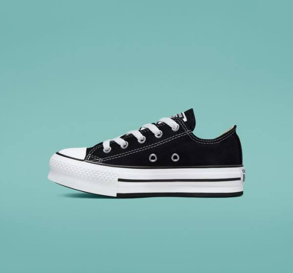 Tenis Bajos Converse Chuck Taylor All Star Lift Plataforma Negros Blancos | CV-489WTB