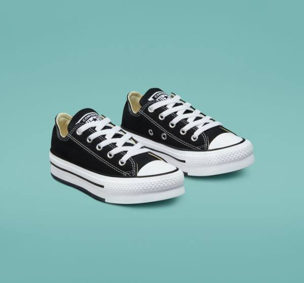 Tenis Bajos Converse Chuck Taylor All Star Lift Plataforma Negros Blancos | CV-489WTB