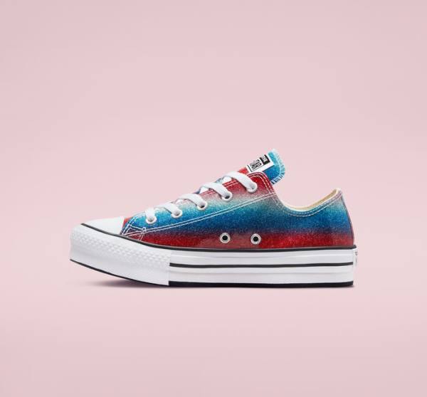 Tenis Bajos Converse Chuck Taylor All Star Lift Plataforma Glitter Drip Azules Blancos Rojos | CV-492WPQ