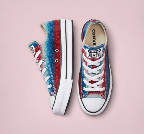 Tenis Bajos Converse Chuck Taylor All Star Lift Plataforma Glitter Drip Azules Blancos Rojos | CV-492WPQ