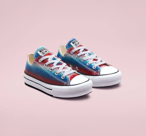 Tenis Bajos Converse Chuck Taylor All Star Lift Plataforma Glitter Drip Azules Blancos Rojos | CV-492WPQ