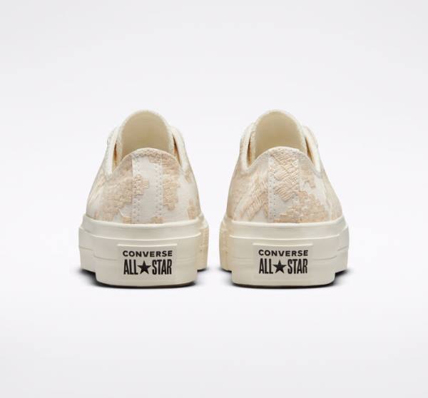 Tenis Bajos Converse Chuck Taylor All Star Lift Plataforma Tonal Embroidery Blancos | CV-531ZIY