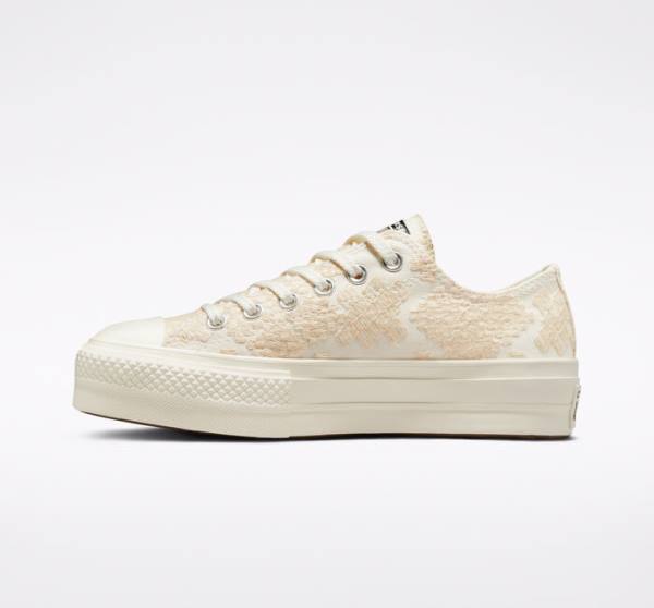 Tenis Bajos Converse Chuck Taylor All Star Lift Plataforma Tonal Embroidery Blancos | CV-531ZIY