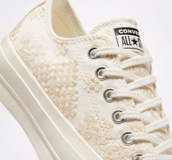 Tenis Bajos Converse Chuck Taylor All Star Lift Plataforma Tonal Embroidery Blancos | CV-531ZIY