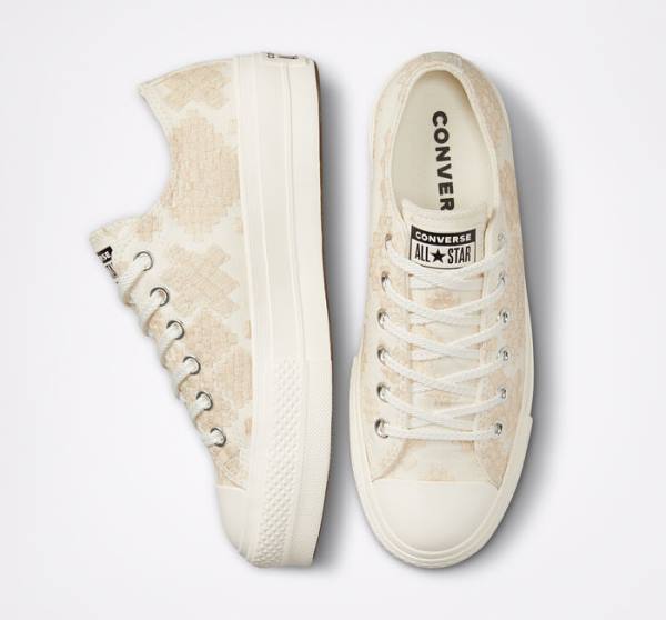 Tenis Bajos Converse Chuck Taylor All Star Lift Plataforma Tonal Embroidery Blancos | CV-531ZIY