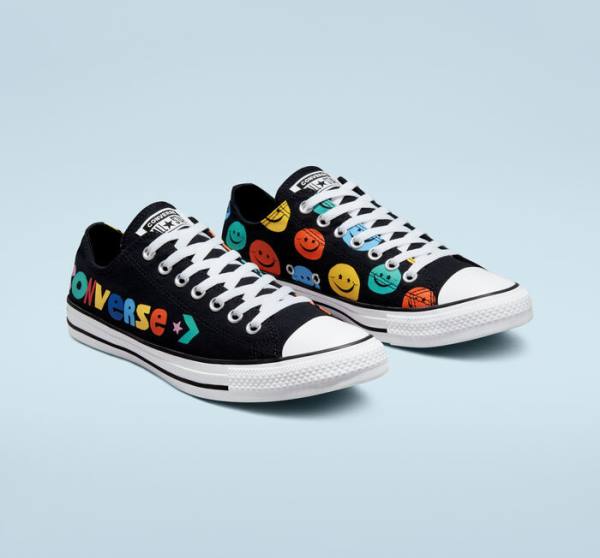 Tenis Bajos Converse Chuck Taylor All Star Happy Faces Negros | CV-675XLS