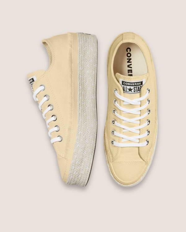 Tenis Bajos Converse Chuck Taylor All Star Alpargata Plataforma Beige | CV-684EQO