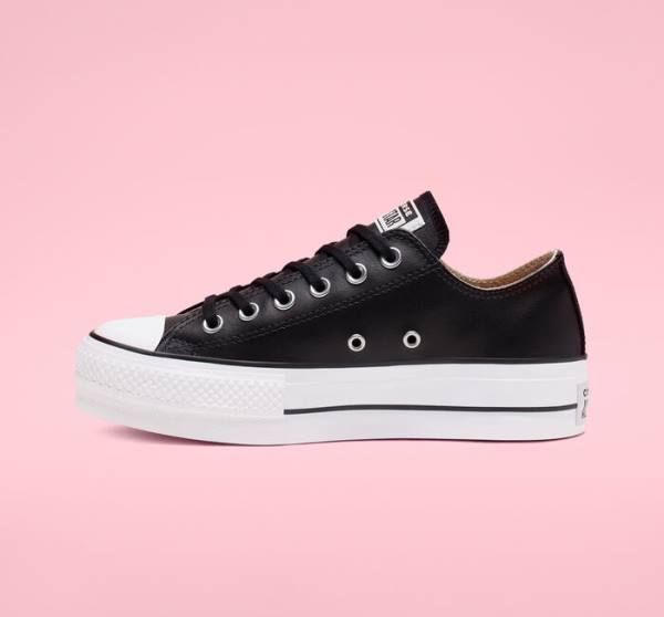 Tenis Bajos Converse Chuck Taylor All Star Lift Plataforma Cuero Negros Blancos | CV-749RHS