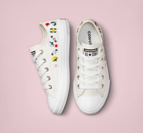 Tenis Bajos Converse Chuck Taylor All Star Floral Embroidery Blancos Blancos | CV-807RJH