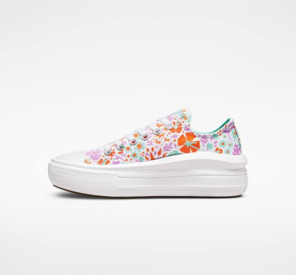 Tenis Bajos Converse Chuck Taylor All Star Move Plataforma Paper Floral Blancos Azules | CV-821TKI