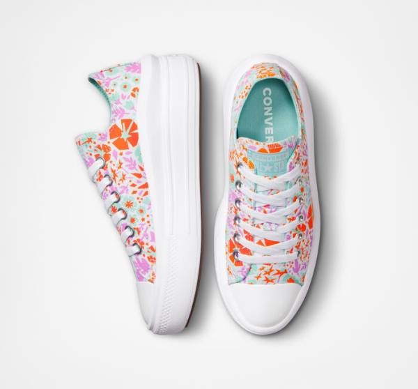 Tenis Bajos Converse Chuck Taylor All Star Move Plataforma Paper Floral Blancos Azules | CV-821TKI