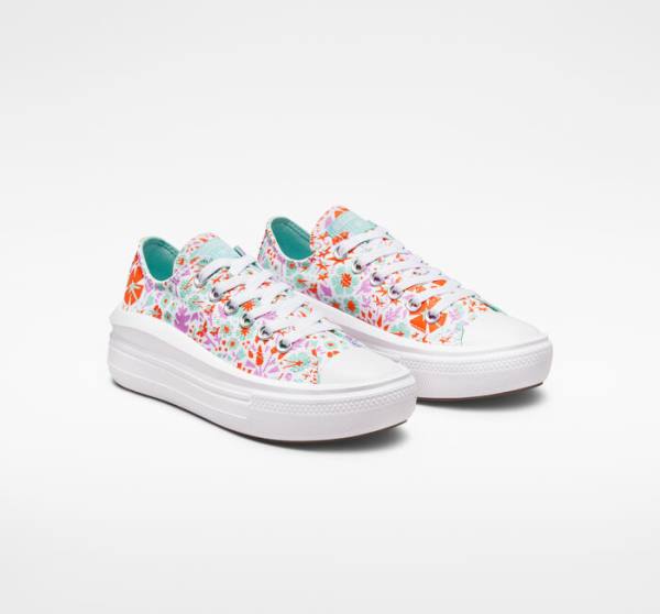 Tenis Bajos Converse Chuck Taylor All Star Move Plataforma Paper Floral Blancos Azules | CV-821TKI