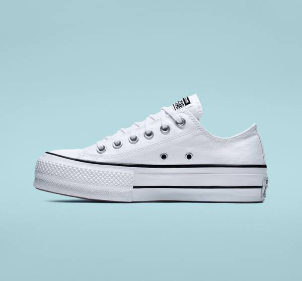 Tenis Bajos Converse Chuck Taylor All Star Lift Plataforma Lona Blancos Negros Blancos | CV-832VSD