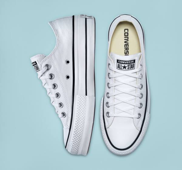 Tenis Bajos Converse Chuck Taylor All Star Lift Plataforma Lona Blancos Negros Blancos | CV-832VSD