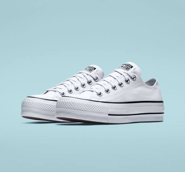 Tenis Bajos Converse Chuck Taylor All Star Lift Plataforma Lona Blancos Negros Blancos | CV-832VSD